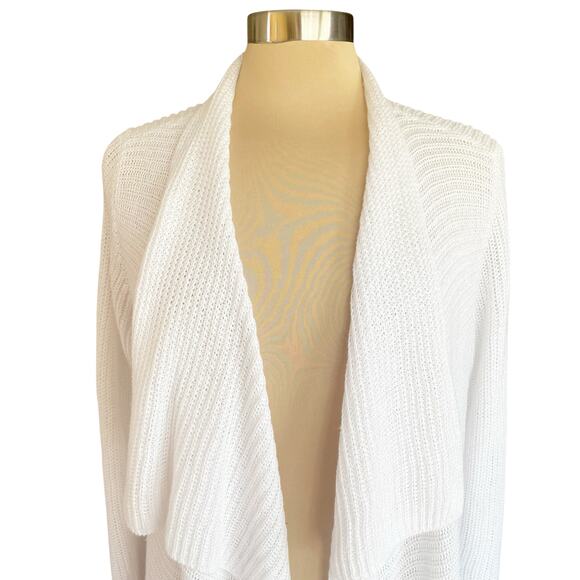 Eileen Fisher White 100% Organic Linen Rib Knit Drape Front Cardigan Sz MEDIUM - Picture 4 of 8